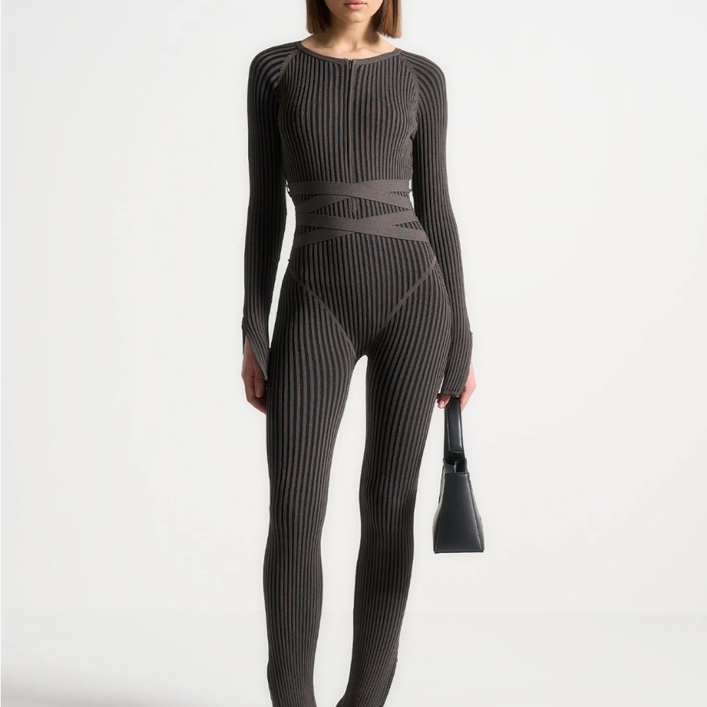 Maniere De Voir Charcoal Ribbed Jumpsuit